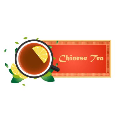 Çay saati. Limonlu çay fincan. Çin çay. Vektör çizim.