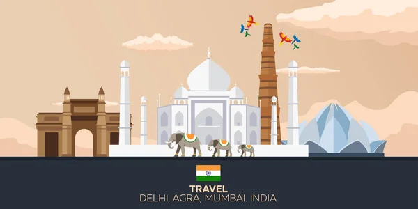 印度。旅游。旅游图印度。印度大象。泰姬陵. — 图库矢量图片