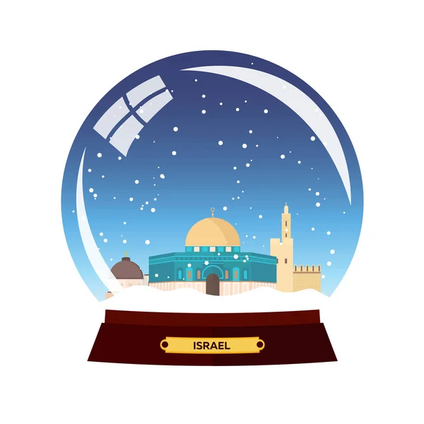 Kar küre şehir. İsrail, Kudüs'te kar küresi. Kış seyahat vektör. — Stok Vektör