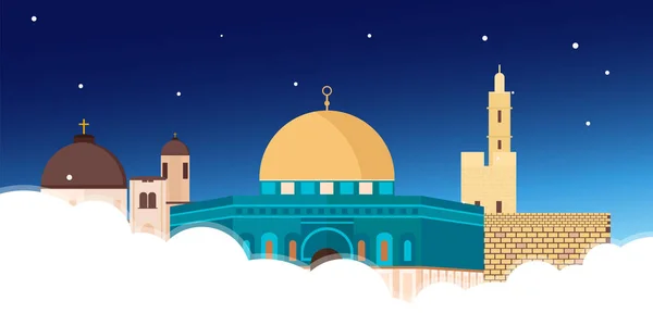 Utazás Izrael, Jeruzsálem poszter skyline. Siratófal. Vektoros illusztráció. — Stock Vector