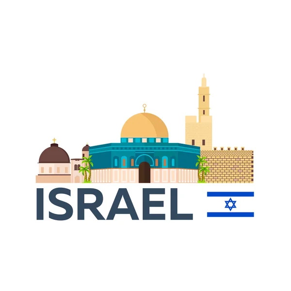 Voyage en Israël, Jérusalem Affiche skyline. Mur des lamentations. Illustration vectorielle . — Image vectorielle