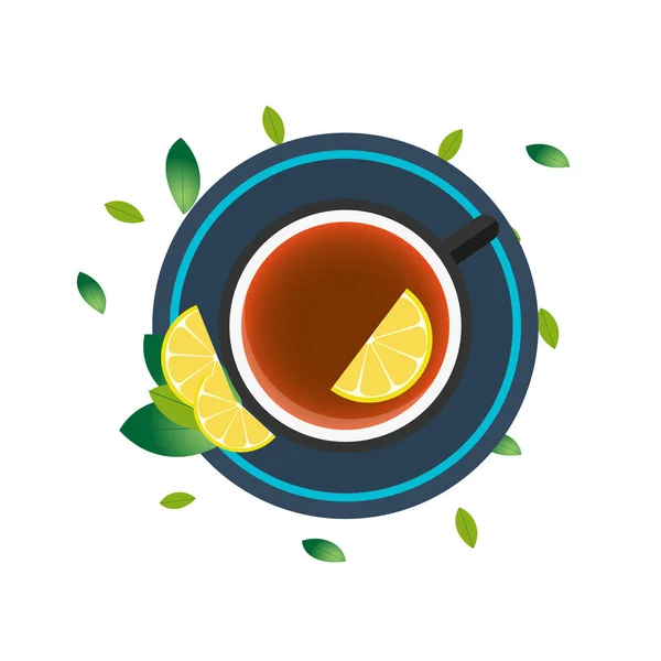 Hora del té. Una taza de té con limón. Ilustración vectorial . — Vector de stock