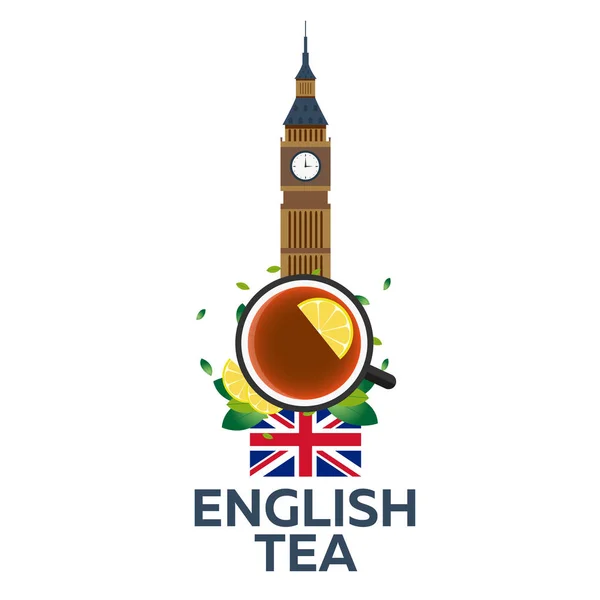 Hora del té. Una taza de té con limón. Té inglés. Ilustración vectorial . — Archivo Imágenes Vectoriales