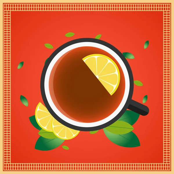 Theetijd. Kopje thee met citroen. Vectorillustratie. — Stockvector