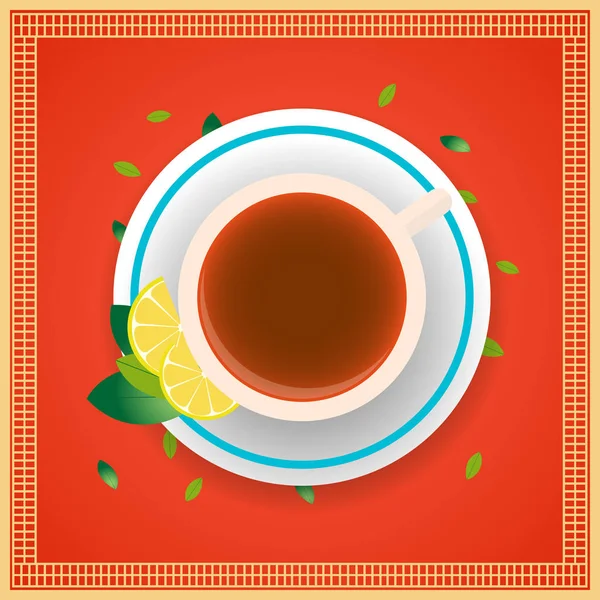 Hora do chá. Xícara de chá com limão. Ilustração vetorial . — Vetor de Stock