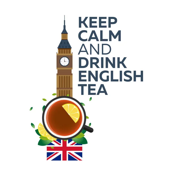Hora del té. Una taza de té con limón. Té inglés. Ilustración vectorial . — Archivo Imágenes Vectoriales