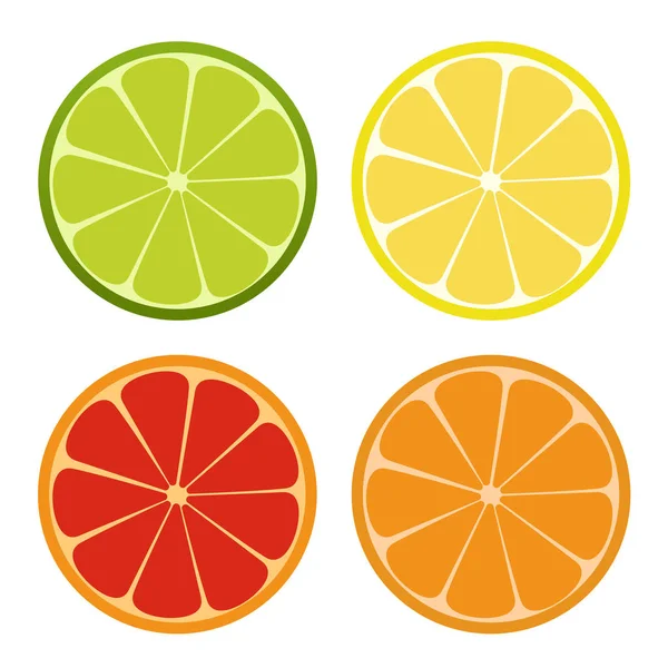 Limón, lima, icono naranja. Conjunto de cítricos. Bebida refrescante. Ilustración vectorial . — Vector de stock