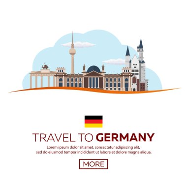 Almanya, Berlin Poster manzarası vizesi. Reichstag, Brandenburg Kapısı. Vektör çizim.