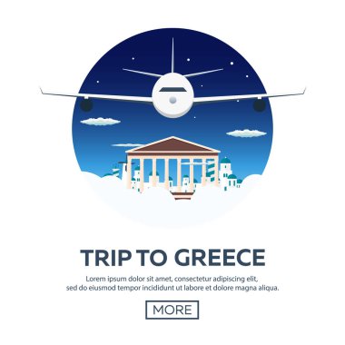 Poster seyahat Yunanistan manzarası. Akropolis. Vektör çizim.