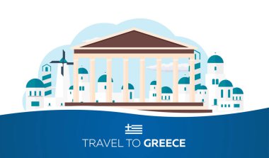 Poster seyahat Yunanistan manzarası. Akropolis. Vektör çizim.