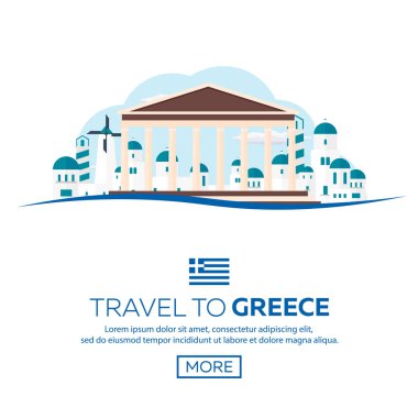 Poster seyahat Yunanistan manzarası. Akropolis. Vektör çizim.