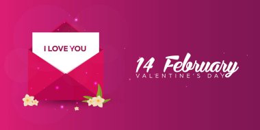 Sevgililer günün kutlu olsun. Pembe Pembe zarfta. Vektör düz çizim.