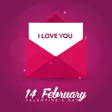 Sevgililer günün kutlu olsun. Pembe Pembe zarfta. Vektör düz çizim.