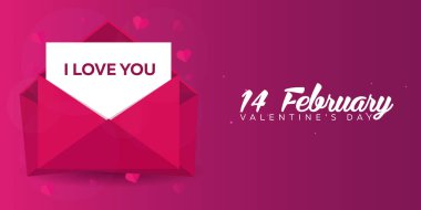 Sevgililer günün kutlu olsun. Pembe Pembe zarfta. Vektör düz çizim.