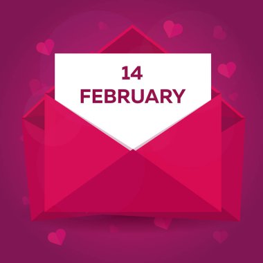 Sevgililer günün kutlu olsun. Pembe Pembe zarfta. Vektör düz çizim.