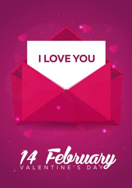 Poster Sevgililer günü düz. Pembe Pembe zarfta. Vektör düz çizim.