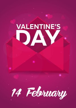 Poster Sevgililer günü düz. Pembe Pembe zarfta. Vektör düz çizim.