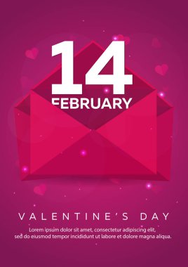 Poster Sevgililer günü düz. Pembe Pembe zarfta. Vektör düz çizim.