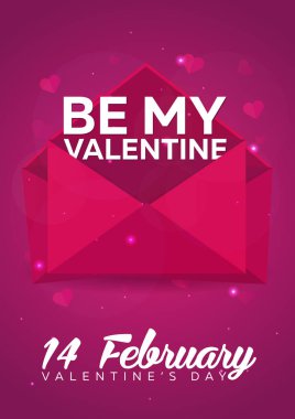 Poster Sevgililer günü düz. Pembe Pembe zarfta. Vektör düz çizim.