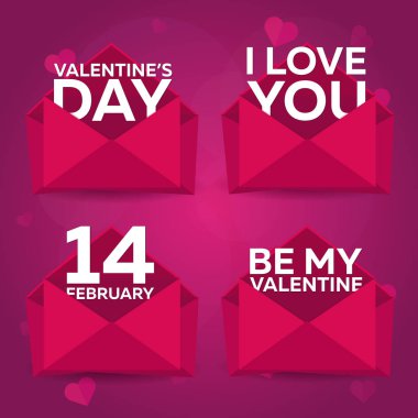 Mutlu Sevgililer günü kümesi zarf. Pembe Pembe zarfta. Vektör çizim.