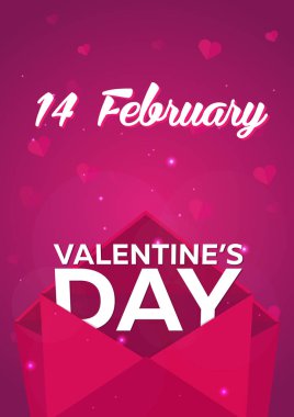 Poster Sevgililer günü düz. Pembe Pembe zarfta. Vektör düz çizim.