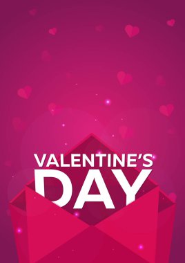 Poster Sevgililer günü düz. Pembe Pembe zarfta. Vektör düz çizim.