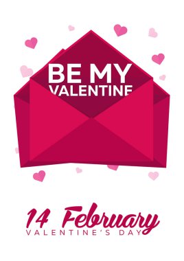 Poster Sevgililer günü düz. Pembe Pembe zarfta. Vektör düz çizim.