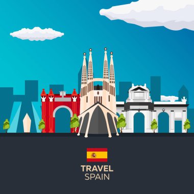 İspanya manzarası için seyahat. Sagrada Familia. Vektör düz çizim.