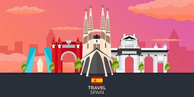 İspanya manzarası için seyahat. Sagrada Familia. Vektör düz çizim.