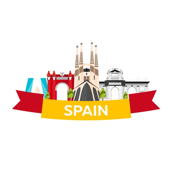 Viaje para o horizonte de Espanha. Sagrada Família. Ilustração plana vetorial . —  Vetores de Stock