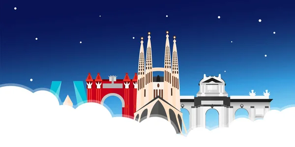 Utazás Spanyolország kínálhat. Sagrada Familia. Lapos vektor-illusztráció. — Stock Vector