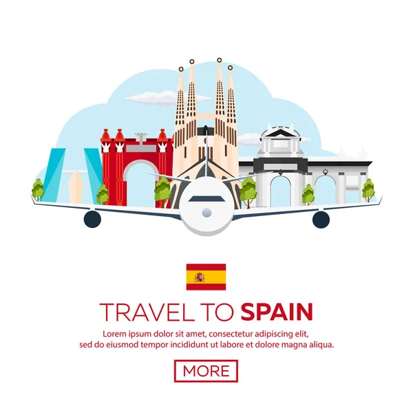 Viaje a España skyline. Sagrada Familia. Ilustración plana del vector . — Vector de stock