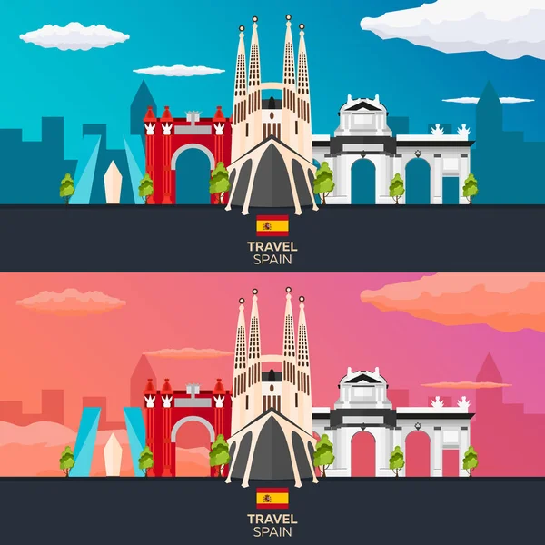 Resa till Spanien skyline. Sagrada Familia. Flat vektorillustration. — Stock vektor