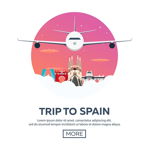 Voyage à Espagne skyline. Sagrada Familia. Illustration vectorielle plate . — Image vectorielle