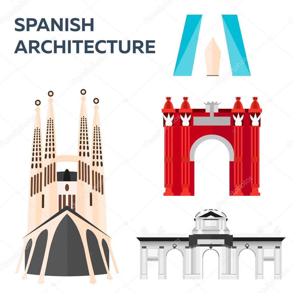 Travel to Spain, Spanich Architecture. Vector illustration.