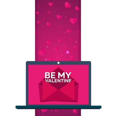 Sevgililer günün kutlu olsun. Laptop ile zarf. Vektör düz çizim.