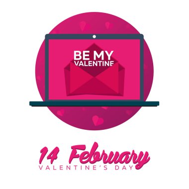 Sevgililer günün kutlu olsun. Laptop ile zarf. Vektör düz çizim.