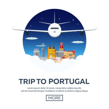 Portekiz manzarası için seyahat. Vektör düz çizim.