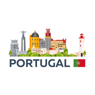 Travel to Portugal skyline. Vector flat illustration. clipart