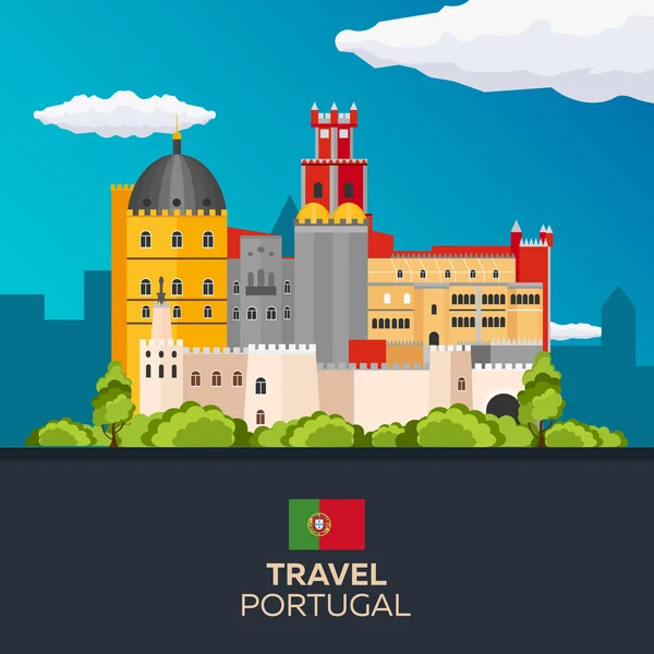 Viajar para Portugal skyline. Ilustração plana vetorial . —  Vetores de Stock