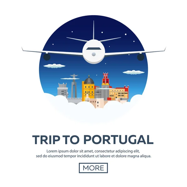 Cestování do Portugalska Panorama. Vektorové ilustrace plochá. — Stockový vektor