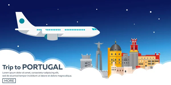 Viajar para Portugal skyline. Ilustração plana vetorial . — Vetor de Stock