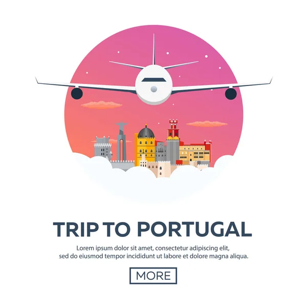 Viaje a Portugal skyline. Ilustración plana del vector . — Archivo Imágenes Vectoriales