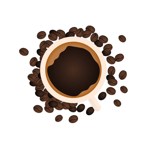 Café Banner. Hora del café. Copa, grano, ilustración plana vectorial . — Vector de stock