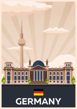 Almanya'ya seyahat poster. Vektör düz çizim.