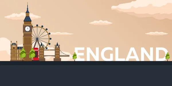 Bannière de voyage en Angleterre. Illustration vectorielle plate . — Image vectorielle