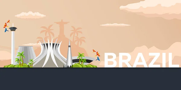 Ταξίδια πανό στη Βραζιλία. Επίπεδη εικονογράφηση διάνυσμα. — Διανυσματικό Αρχείο