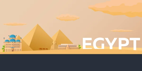 Banner ταξίδια προς την Αίγυπτο. Επίπεδη εικονογράφηση διάνυσμα. — Διανυσματικό Αρχείο