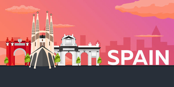 Travel banner to Spain. Vector flat illustration.