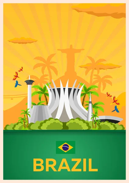 Cartaz de viagem para o Brasil. Ilustração plana vetorial . —  Vetores de Stock